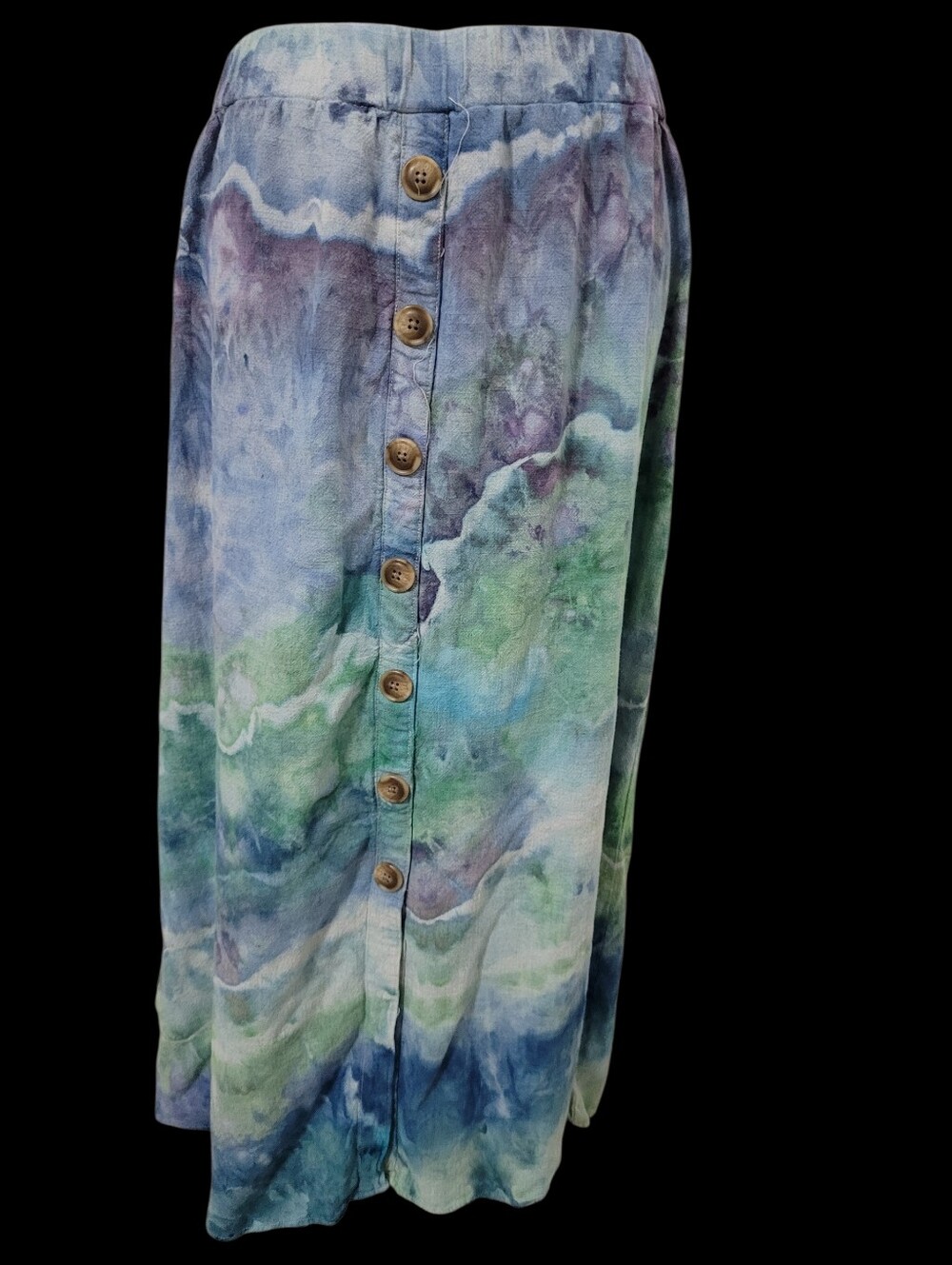 Coastal Maxi Midi Skirt Boho Tie Dye Geode Blue Whimsy Cottagecore XL Unique Art